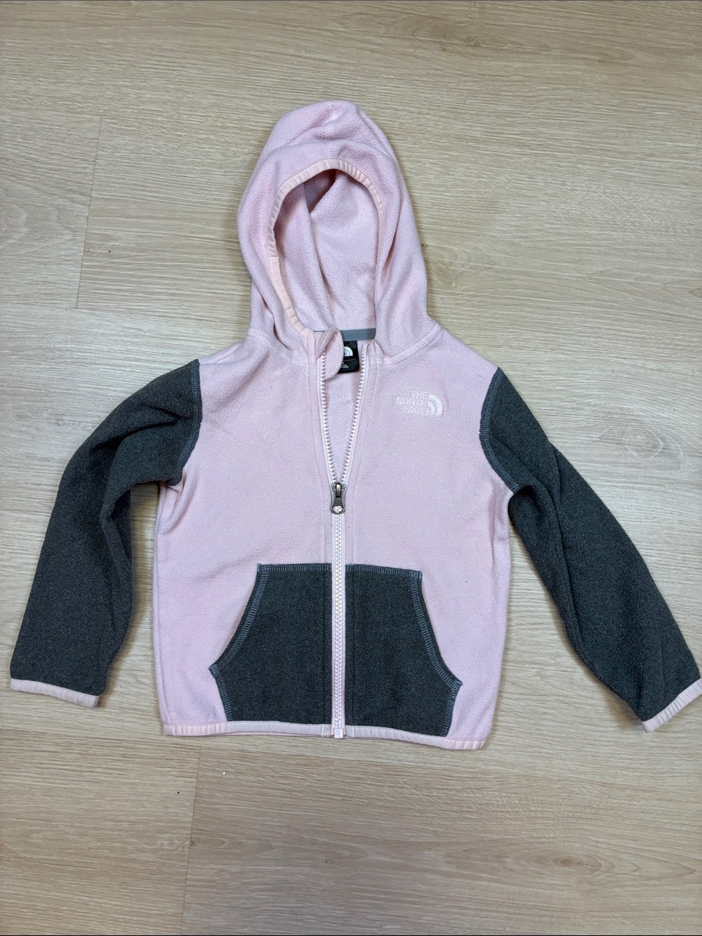 The North Face Pink & Gray Kids Hooded Fleece Jacket